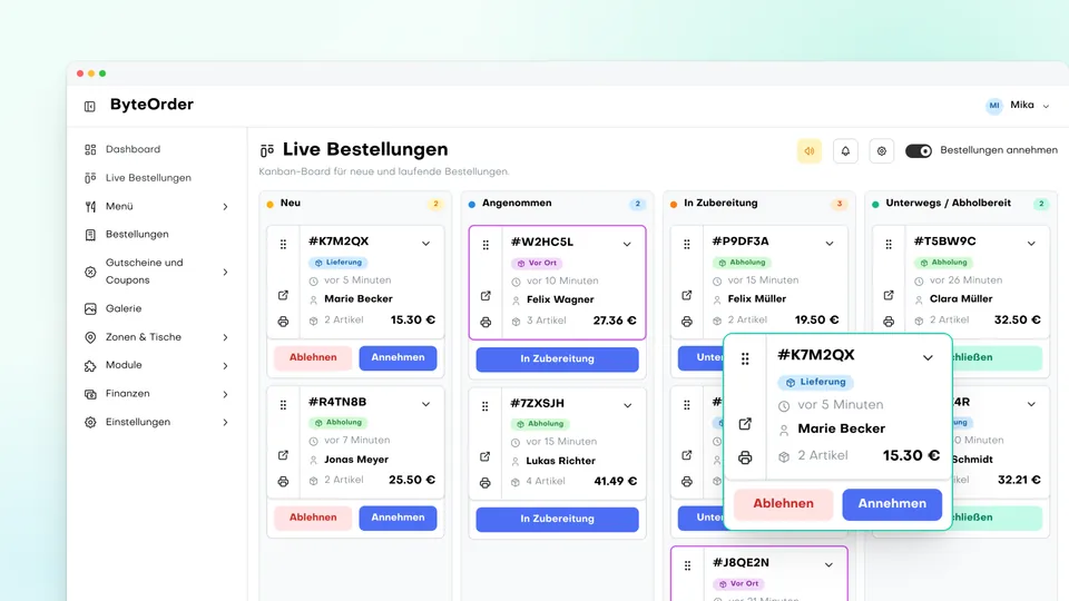 Das Live-Orderboard für Dein Team