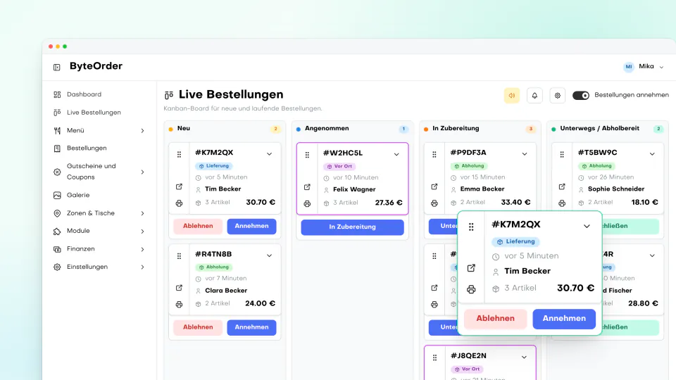 Das Live-Orderboard für Dein Team